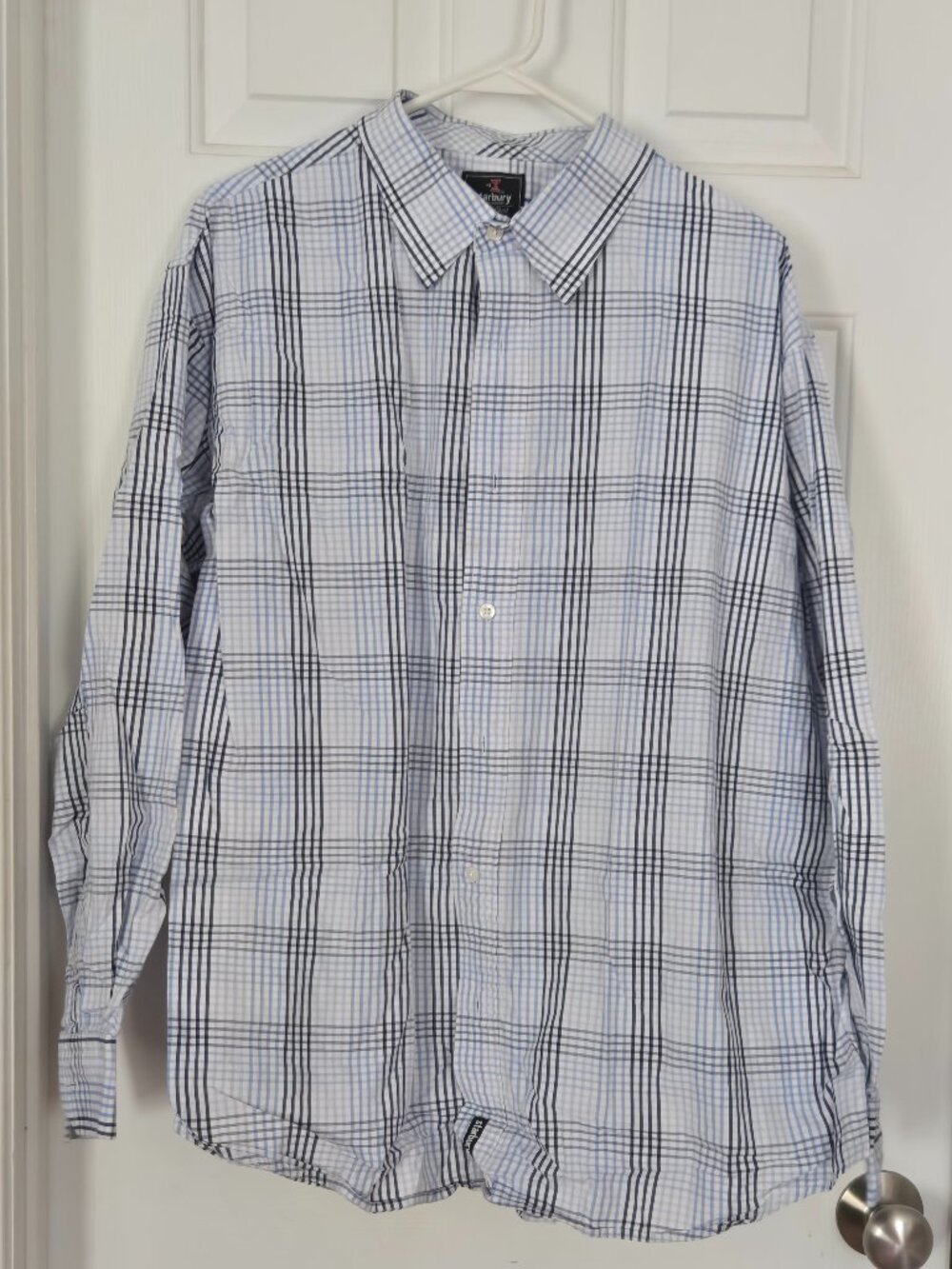 MEN'S BLUE CHECKER LONG SLEEVE BUTTON DOWN STARBURY WOVEN SHIRT SIZE L
